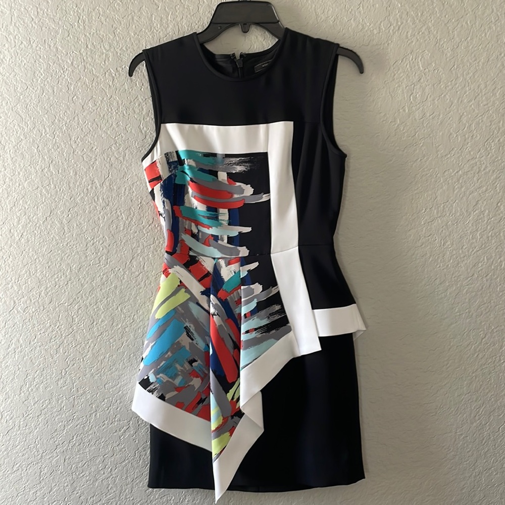 BCBGMaxazria black dress with colored graphic design. Size 02.